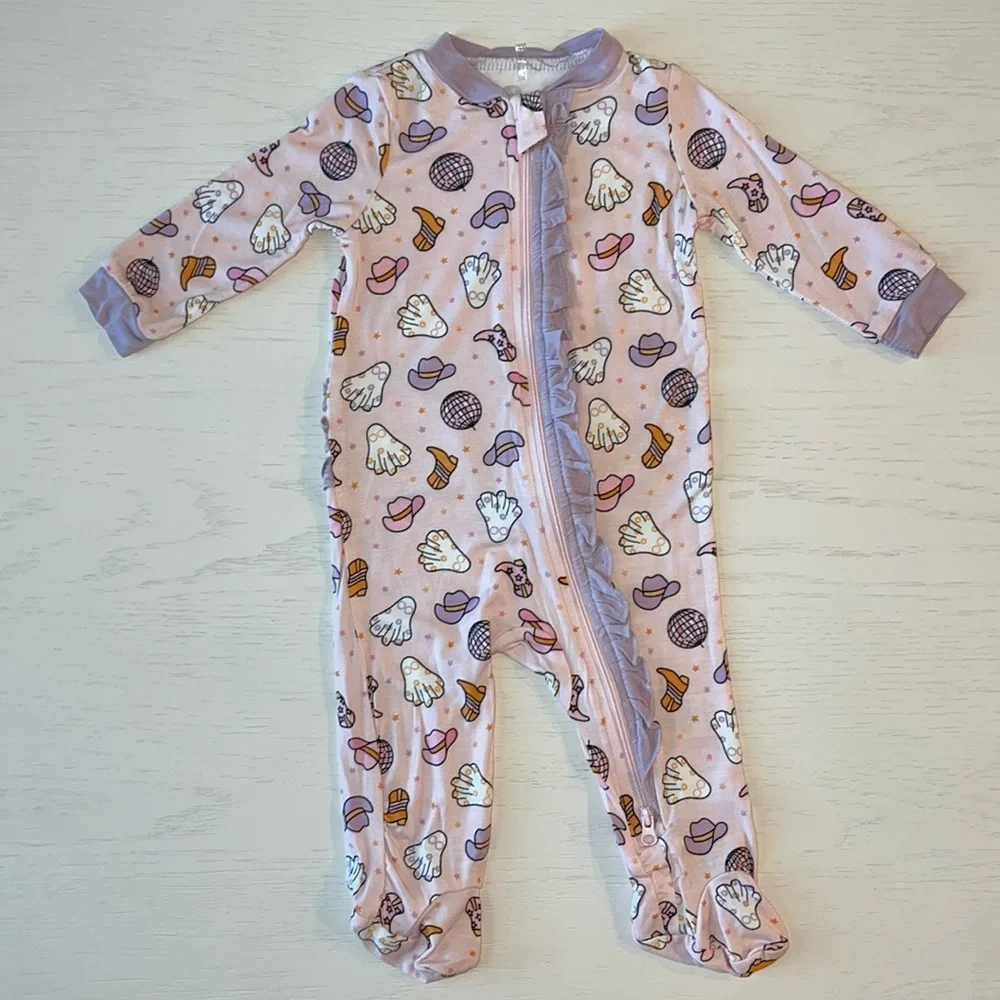 🎃 Milkberry Baby Girl Bamboo Ruffle Footie Headband Cowgirl 0-3 3-6 6-9 months - Picture 5 of 6